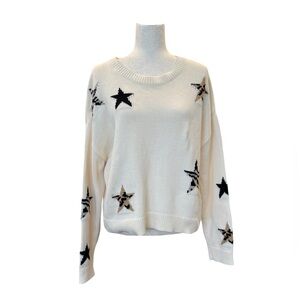 RAILS Perci Stars Ivory Knit Sweater Women's Medium Crewneck Animal Print‎